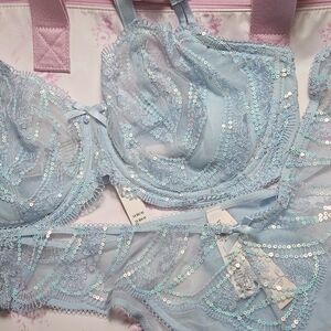 Victoria's Secret Fashion Show 2024 Sky Blue Sequin Lace Bra And Panty Bling